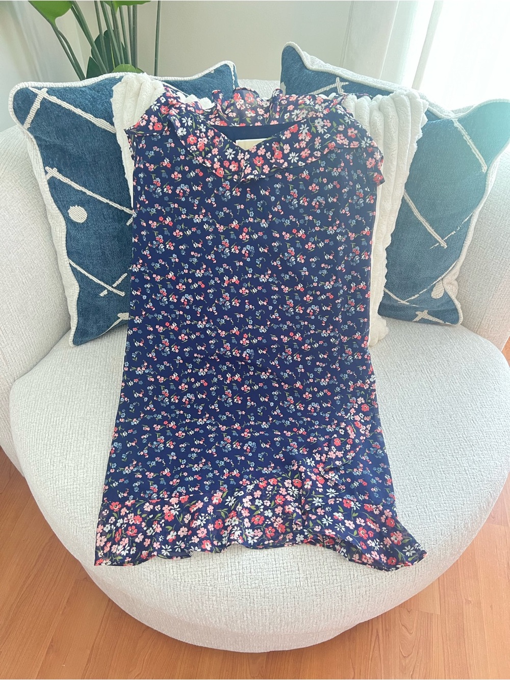Michael Kors Navy Mini Dress with Pink & White Floral Print